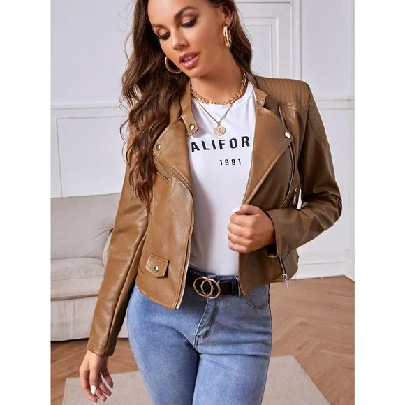 Vegan Leather Jacket Moto Jacket black minimalist - Picture 8 of 9